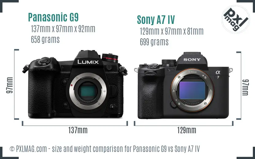 Panasonic G9 vs Sony A7 IV size comparison