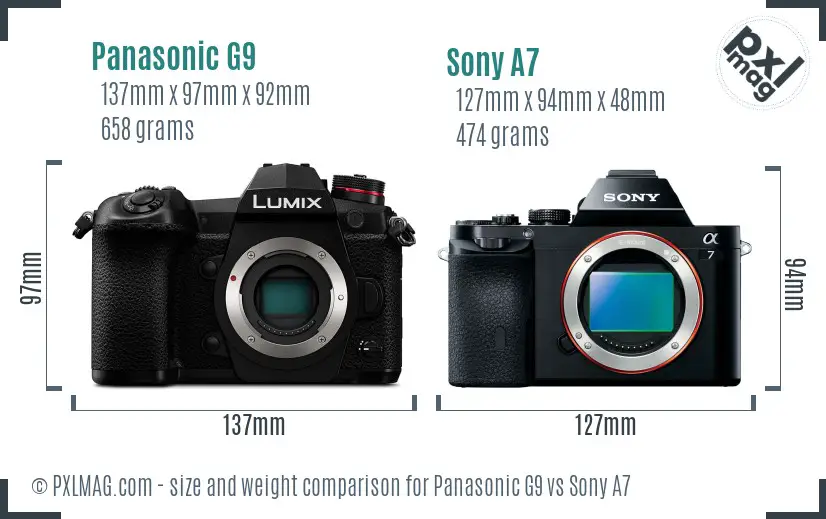 Panasonic G9 vs Sony A7 size comparison