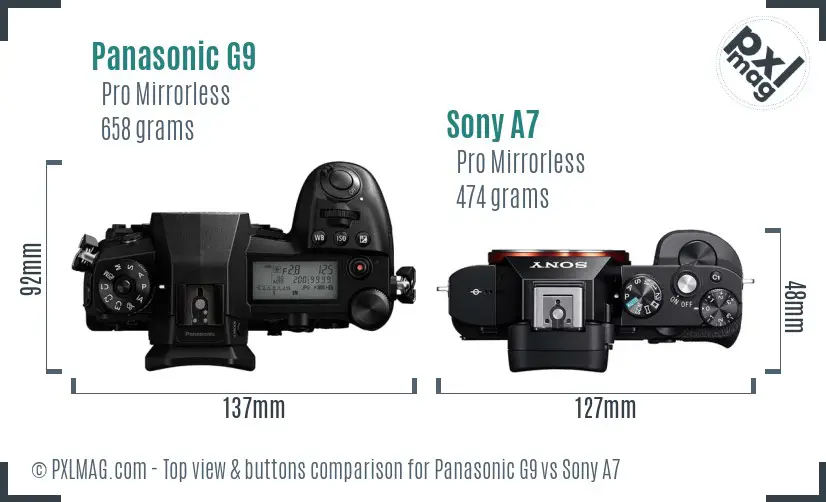 Panasonic G9 vs Sony A7 top view buttons comparison