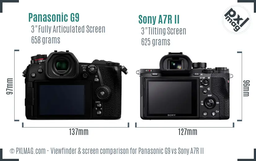 Panasonic G9 vs Sony A7R II Screen and Viewfinder comparison