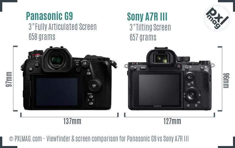 Panasonic G9 vs Sony A7R III Screen and Viewfinder comparison