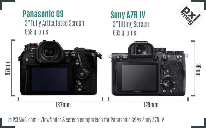 Panasonic G9 vs Sony A7R IV Screen and Viewfinder comparison
