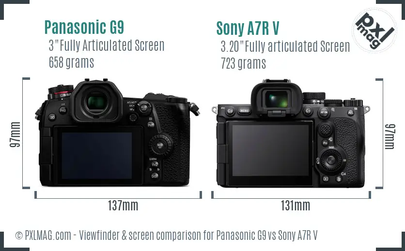 Panasonic G9 vs Sony A7R V Screen and Viewfinder comparison