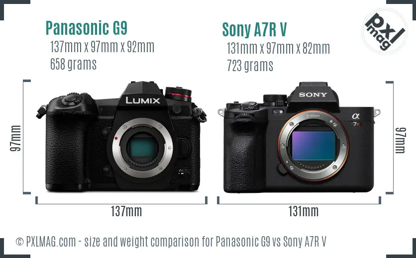Panasonic G9 vs Sony A7R V size comparison