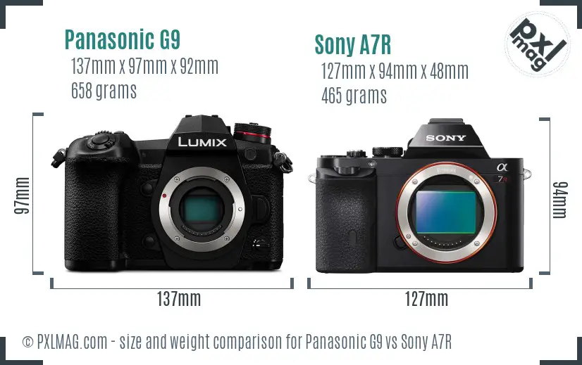 Panasonic G9 vs Sony A7R size comparison