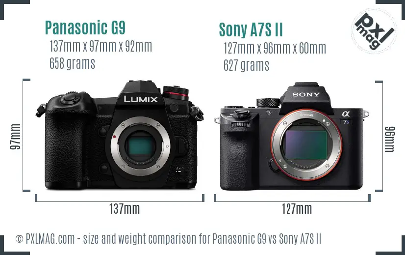 Panasonic G9 vs Sony A7S II size comparison