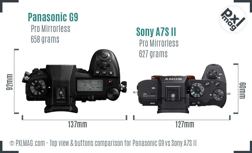 Panasonic G9 vs Sony A7S II top view buttons comparison