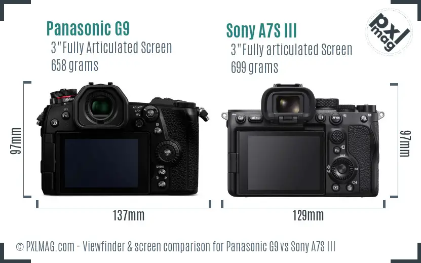 Panasonic G9 vs Sony A7S III Screen and Viewfinder comparison