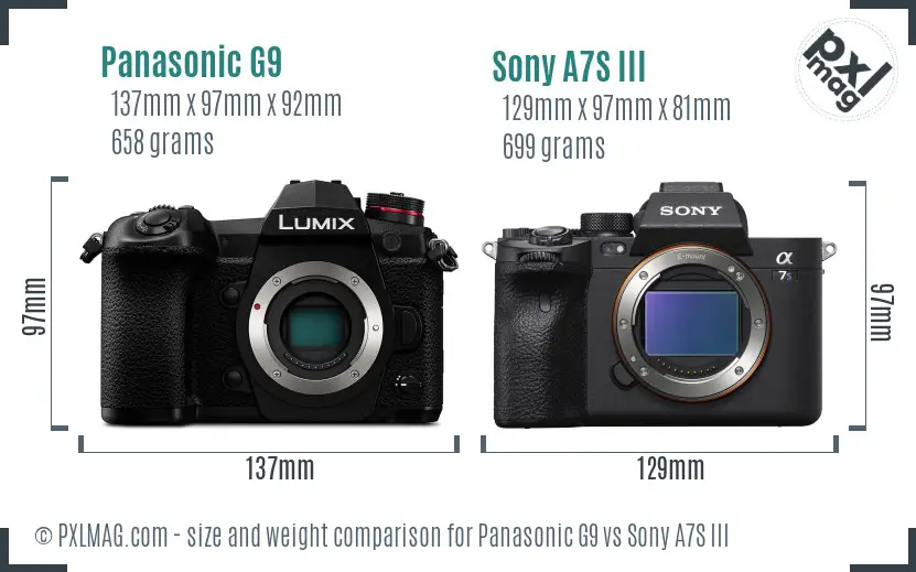 Panasonic G9 vs Sony A7S III size comparison