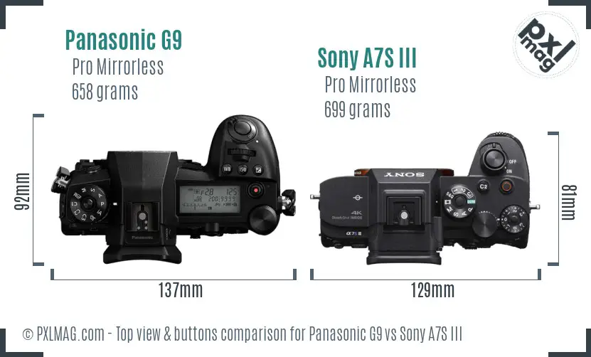 Panasonic G9 vs Sony A7S III top view buttons comparison