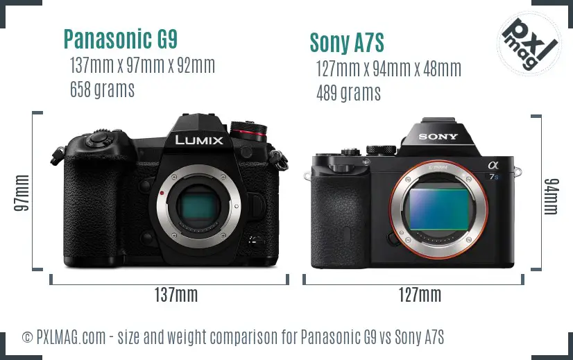 Panasonic G9 vs Sony A7S size comparison