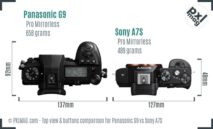 Panasonic G9 vs Sony A7S top view buttons comparison