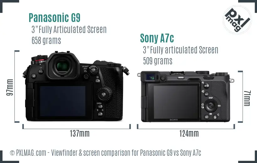 Panasonic G9 vs Sony A7c Screen and Viewfinder comparison