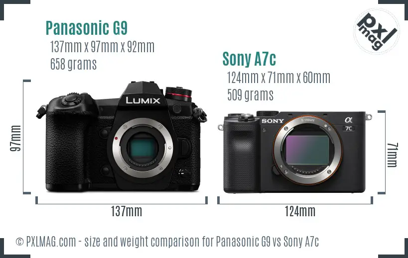 Panasonic G9 vs Sony A7c size comparison