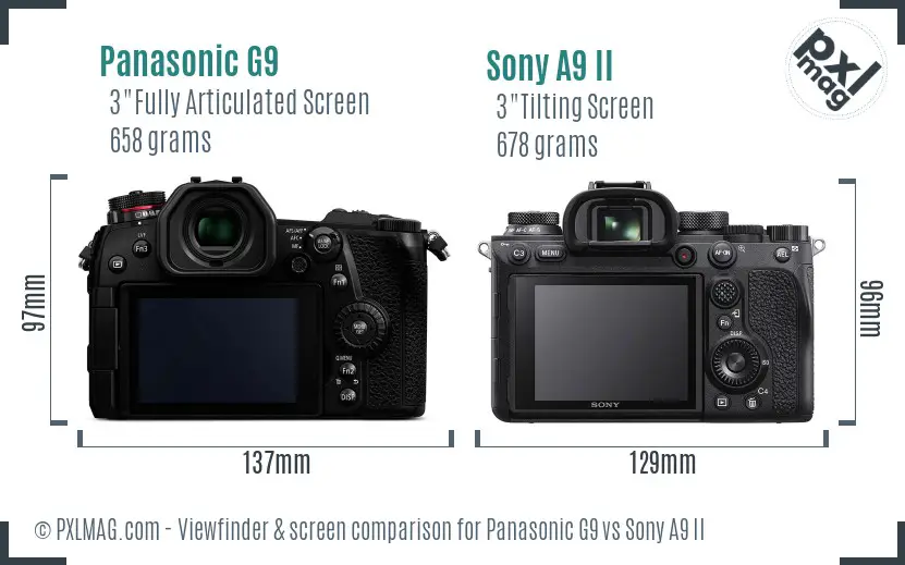 Panasonic G9 vs Sony A9 II Screen and Viewfinder comparison