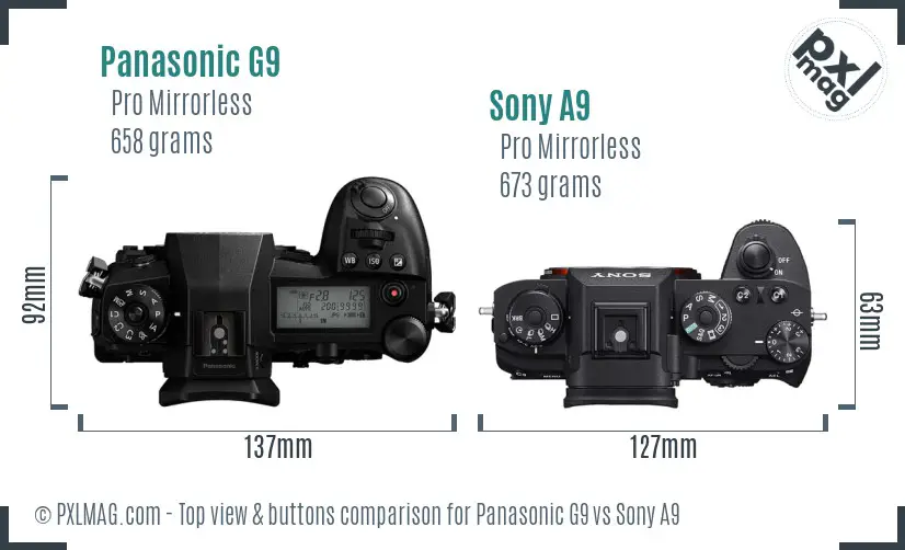 Panasonic G9 vs Sony A9 top view buttons comparison