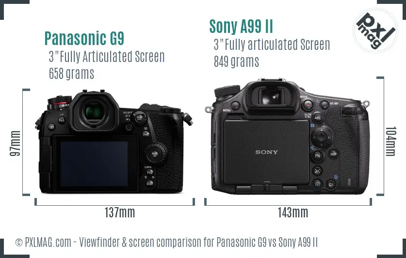Panasonic G9 vs Sony A99 II Screen and Viewfinder comparison
