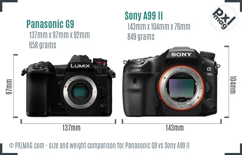 Panasonic G9 vs Sony A99 II size comparison