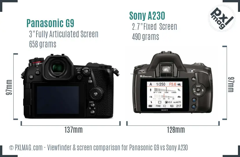 Panasonic G9 vs Sony A230 Screen and Viewfinder comparison