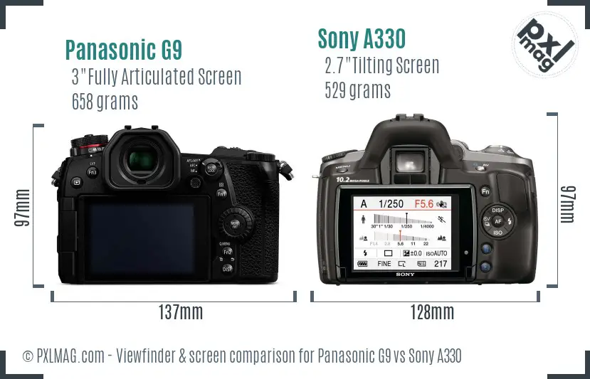 Panasonic G9 vs Sony A330 Screen and Viewfinder comparison