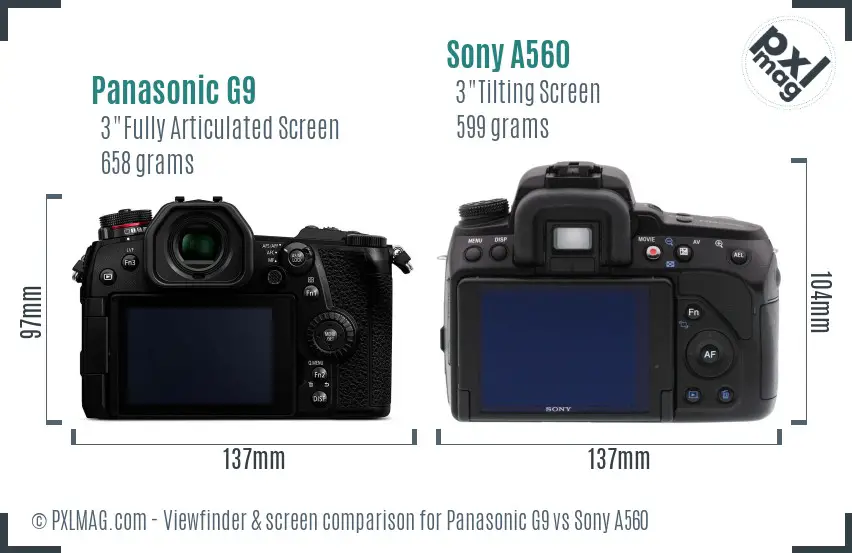 Panasonic G9 vs Sony A560 Screen and Viewfinder comparison