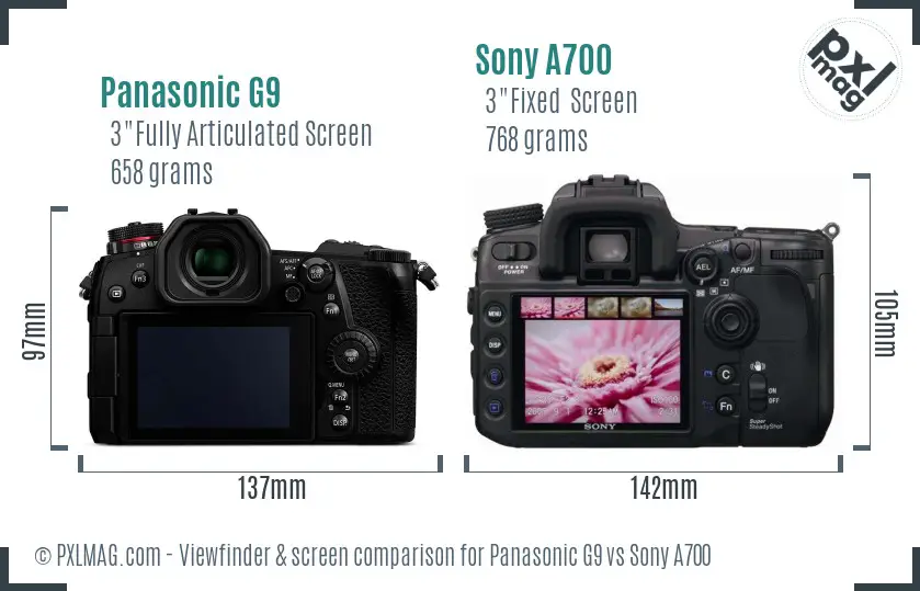 Panasonic G9 vs Sony A700 Screen and Viewfinder comparison