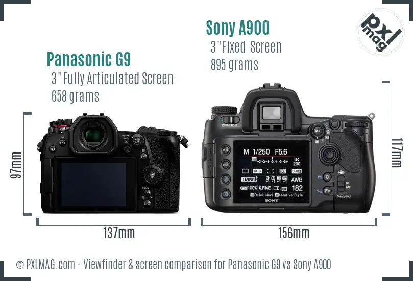 Panasonic G9 vs Sony A900 Screen and Viewfinder comparison