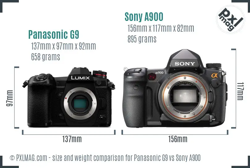 Panasonic G9 vs Sony A900 size comparison