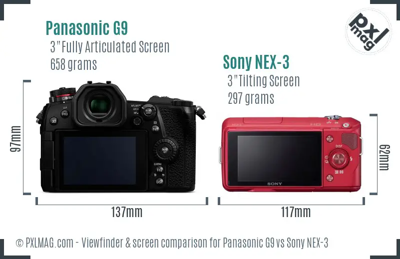 Panasonic G9 vs Sony NEX-3 Screen and Viewfinder comparison