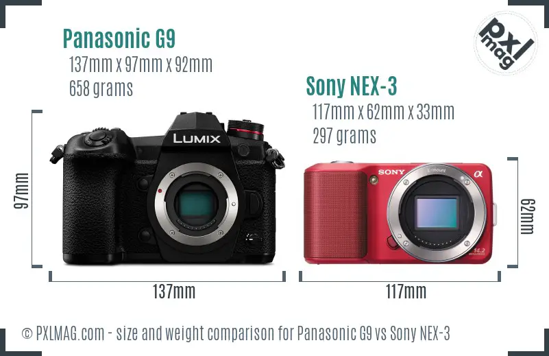 Panasonic G9 vs Sony NEX-3 size comparison
