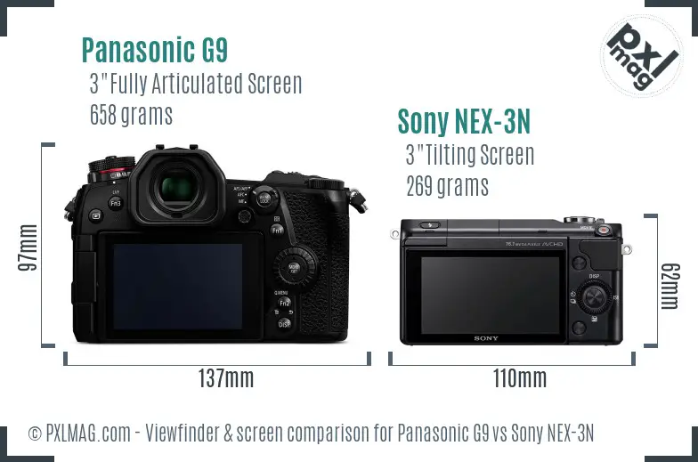 Panasonic G9 vs Sony NEX-3N Screen and Viewfinder comparison