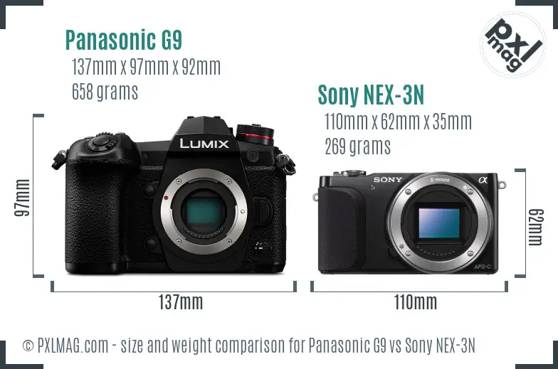 Panasonic G9 vs Sony NEX-3N size comparison