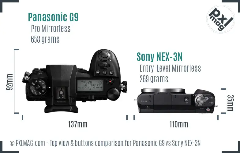 Panasonic G9 vs Sony NEX-3N top view buttons comparison