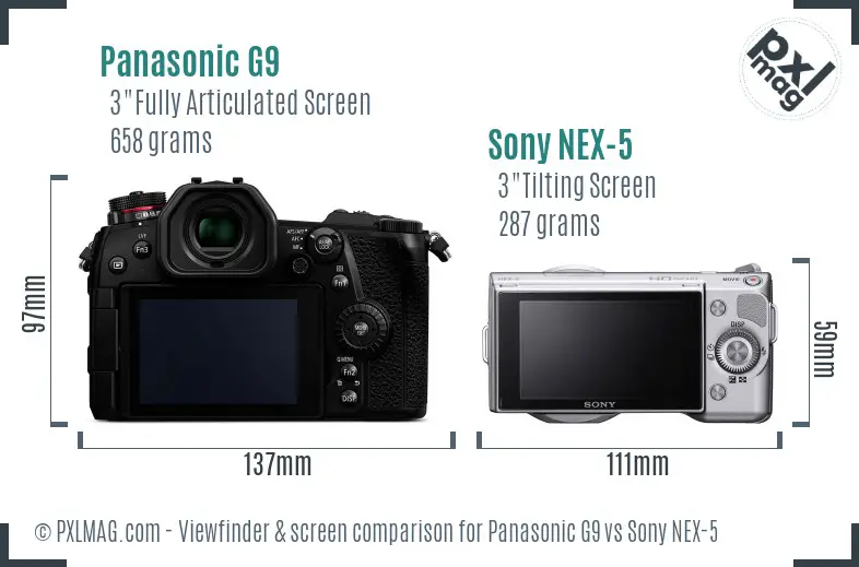 Panasonic G9 vs Sony NEX-5 Screen and Viewfinder comparison