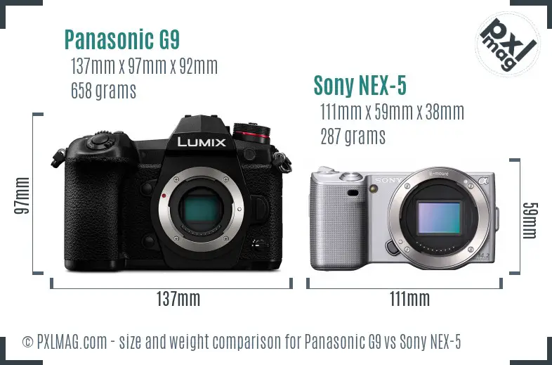 Panasonic G9 vs Sony NEX-5 size comparison