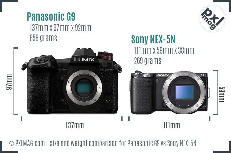 Panasonic G9 vs Sony NEX-5N size comparison