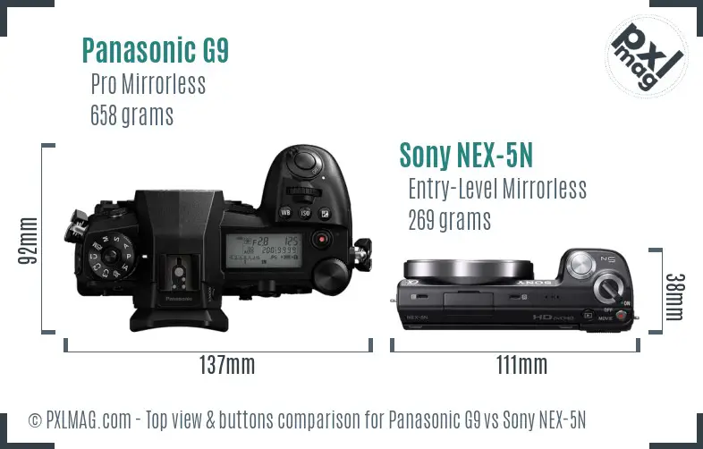 Panasonic G9 vs Sony NEX-5N top view buttons comparison