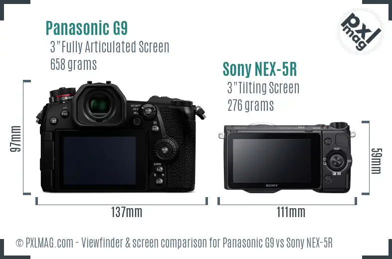 Panasonic G9 vs Sony NEX-5R Screen and Viewfinder comparison