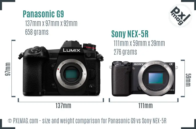 Panasonic G9 vs Sony NEX-5R size comparison