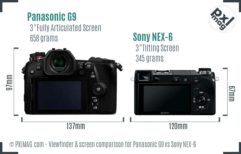 Panasonic G9 vs Sony NEX-6 Screen and Viewfinder comparison