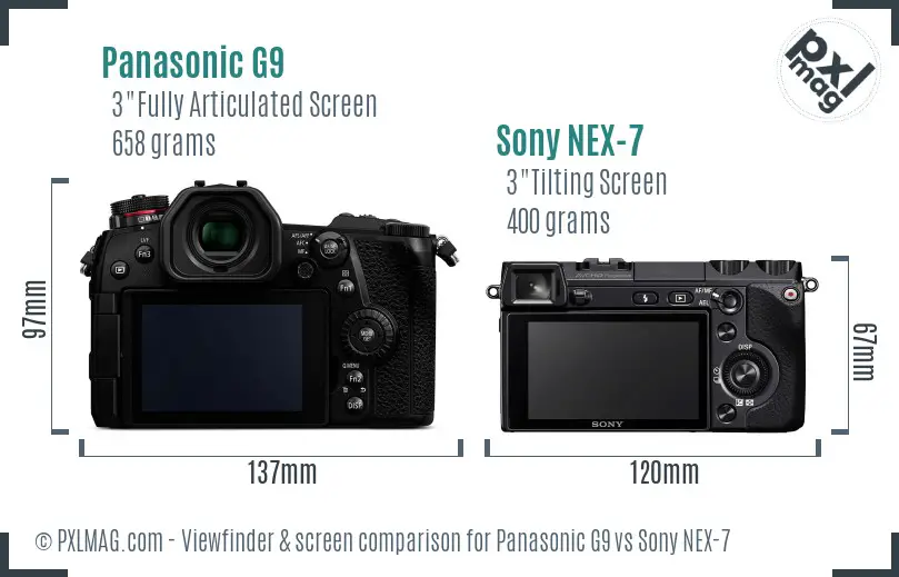 Panasonic G9 vs Sony NEX-7 Screen and Viewfinder comparison