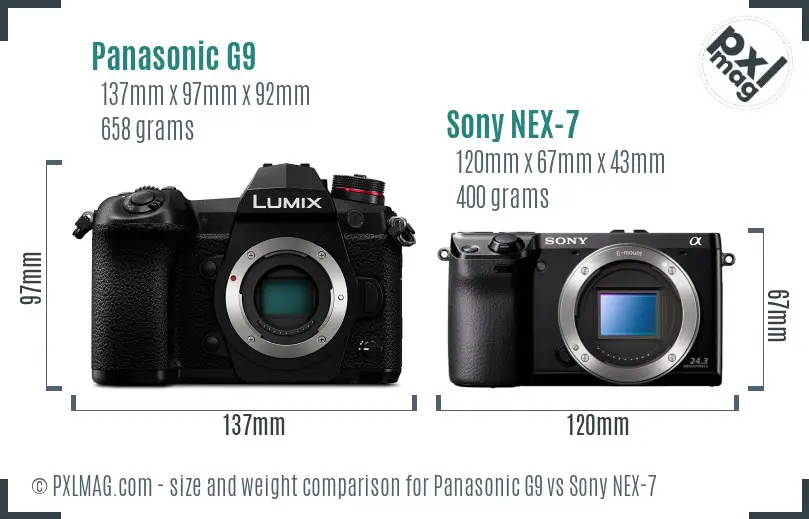 Panasonic G9 vs Sony NEX-7 size comparison