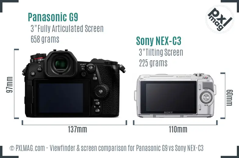 Panasonic G9 vs Sony NEX-C3 Screen and Viewfinder comparison