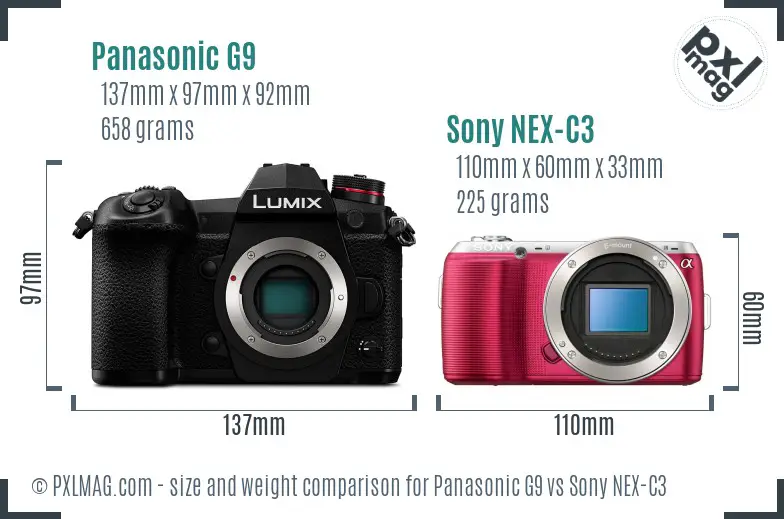 Panasonic G9 vs Sony NEX-C3 size comparison