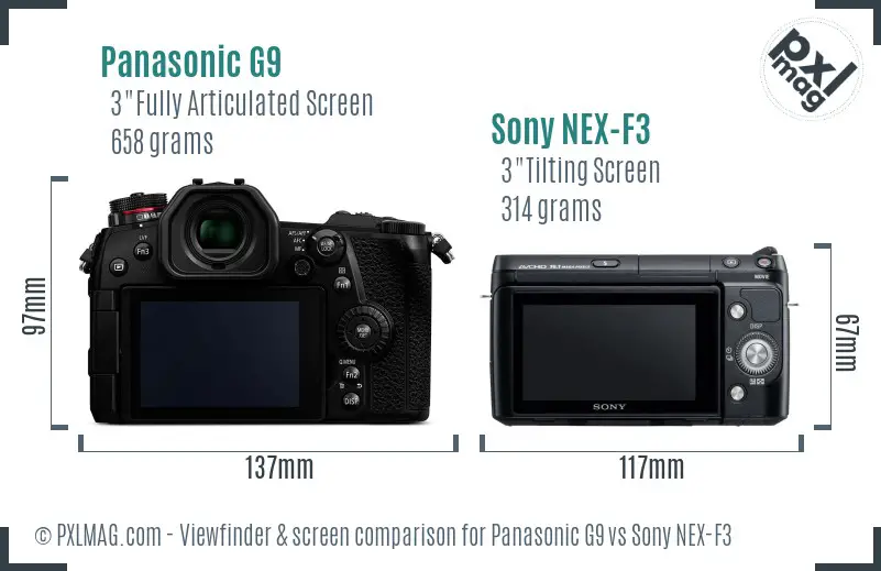 Panasonic G9 vs Sony NEX-F3 Screen and Viewfinder comparison