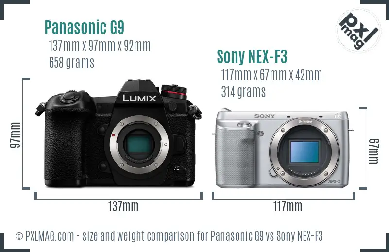 Panasonic G9 vs Sony NEX-F3 size comparison