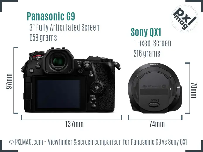 Panasonic G9 vs Sony QX1 Screen and Viewfinder comparison
