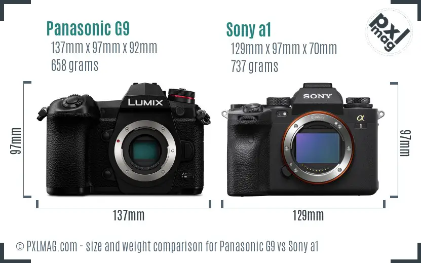 Panasonic G9 vs Sony a1 size comparison