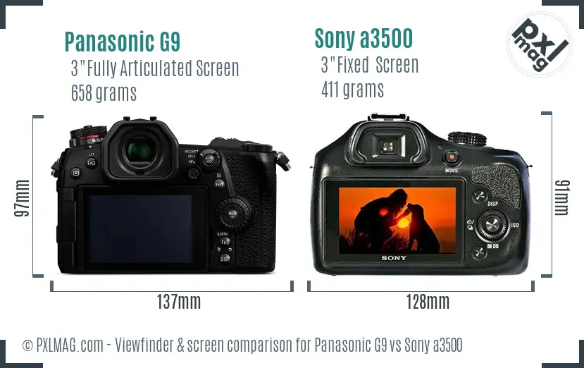 Panasonic G9 vs Sony a3500 Screen and Viewfinder comparison