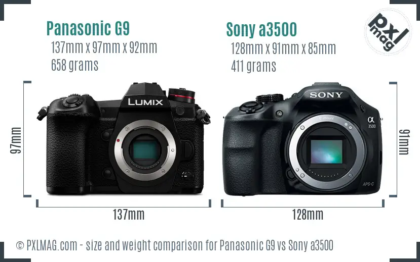 Panasonic G9 vs Sony a3500 size comparison